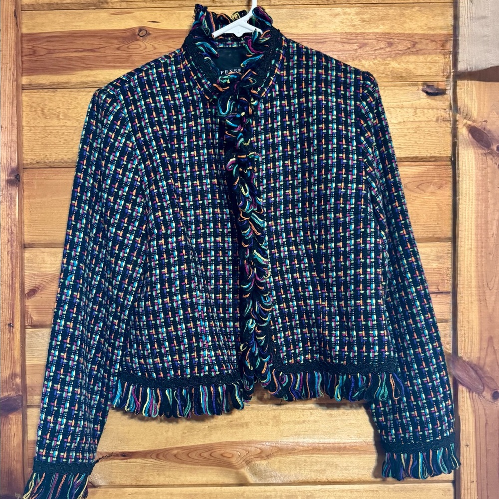 Spenser Jeremy Petites Multicolor Blazer with Textured Fabric and High Collar